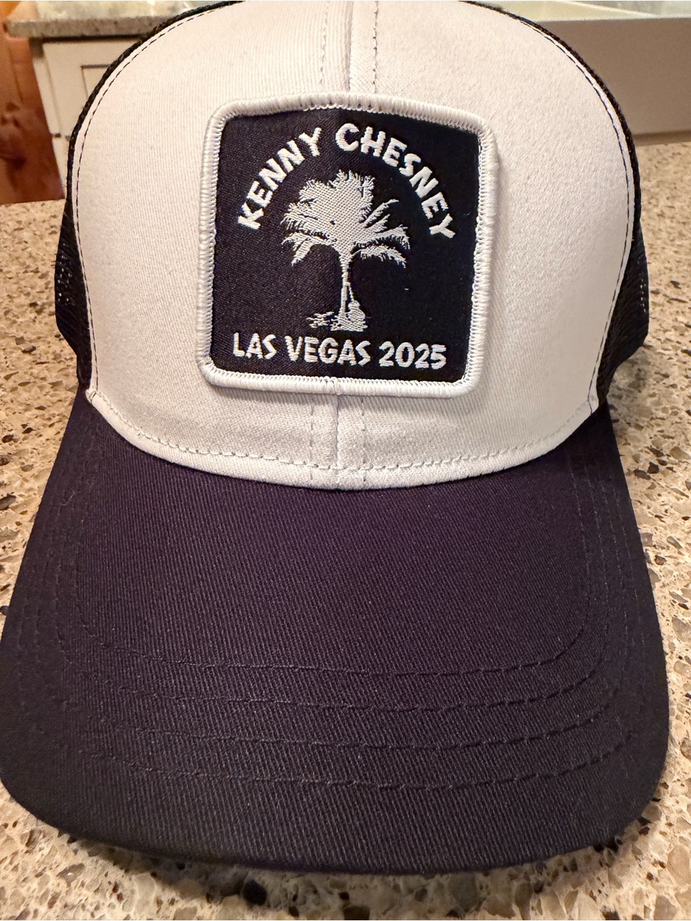 Kenny Chesney Las Vegas 2025 Black & White Trucker Hat no shoes nation
